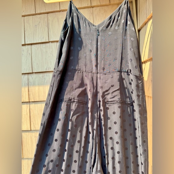 Anthropologie Black Polka Dot Tone-on-Tone Silky Spaghetti Strap Jumpsuit size 6 - Picture 2 of 15